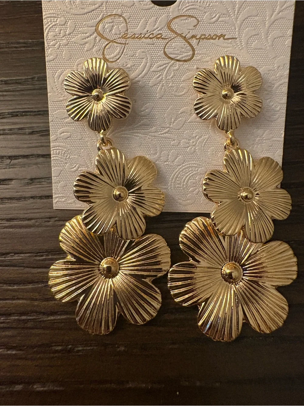 NEW Jessica Simpson gold floral drop earrings